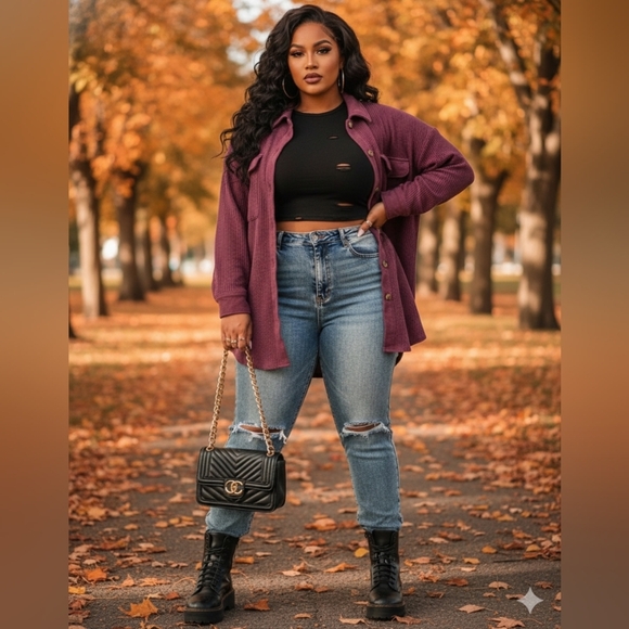 Terra & Sky Tops - Terra & Sky Plum Button Down Shirt